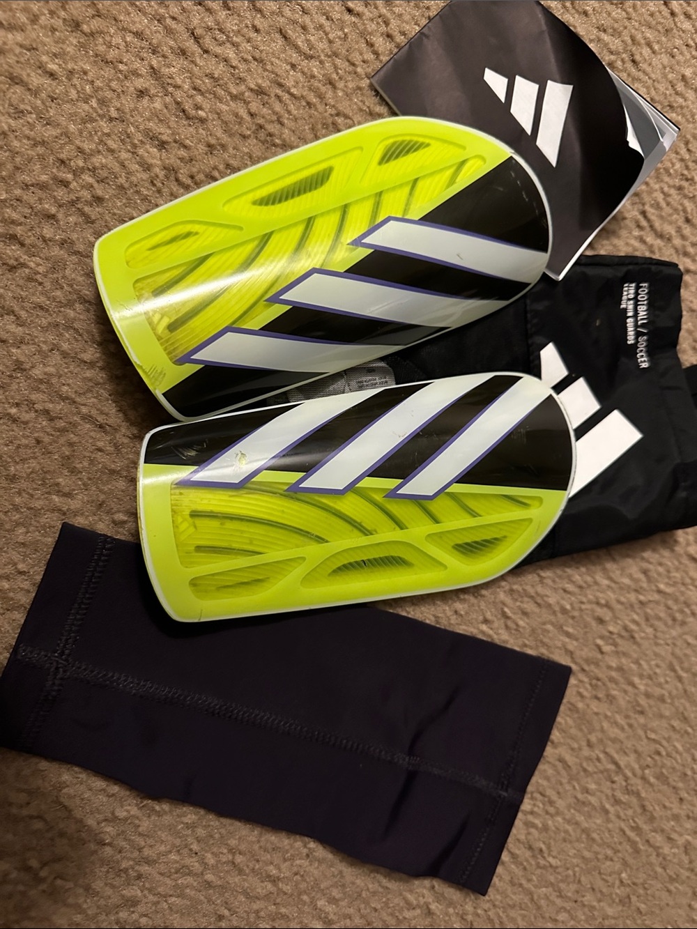 adidas Neon Yellow and Black Soccer Shin Guards, large, with 1 sleeve